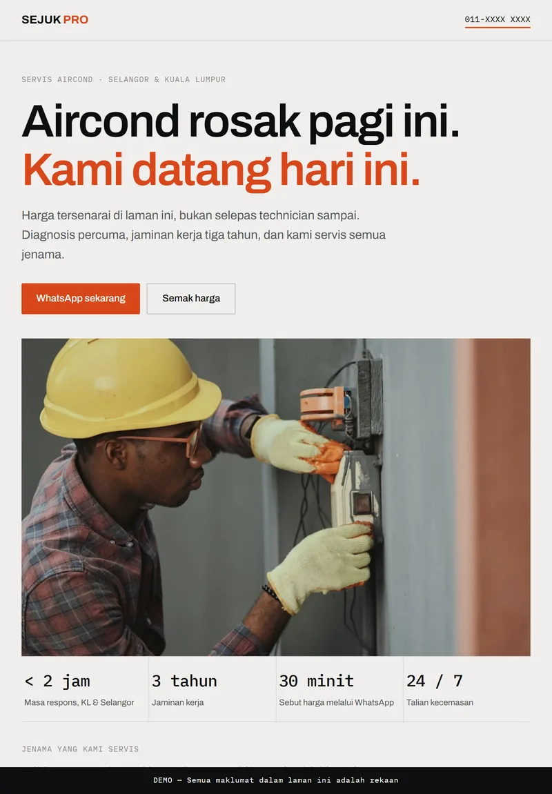 Paparan tablet laman SEJUK PRO