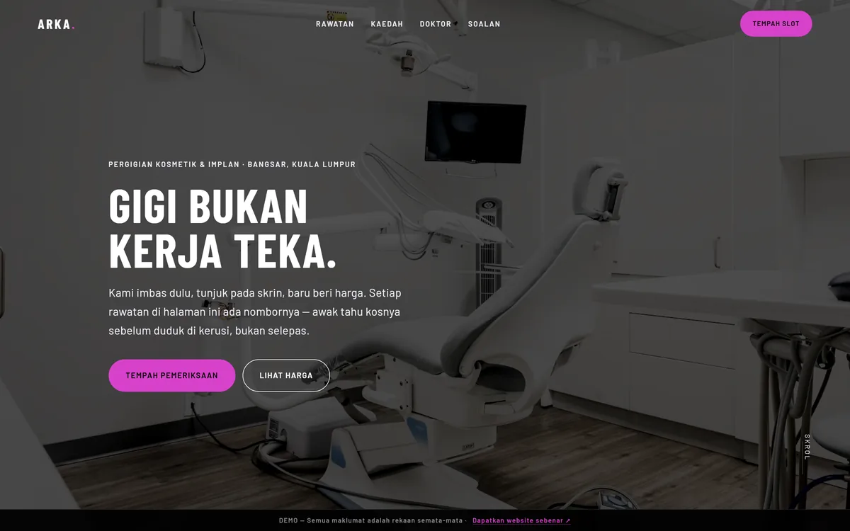 Tangkapan skrin laman ARKA DENTAL
