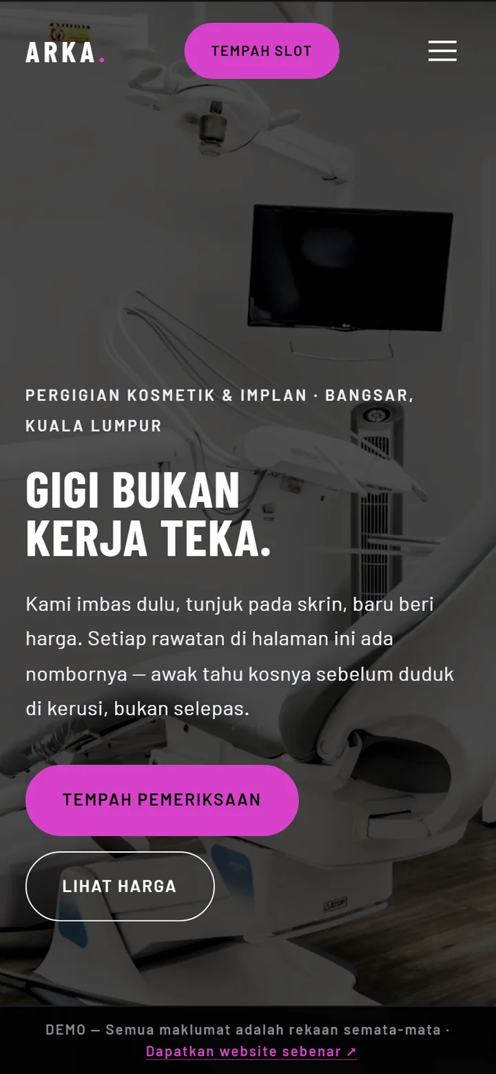 Tangkapan skrin laman ARKA DENTAL