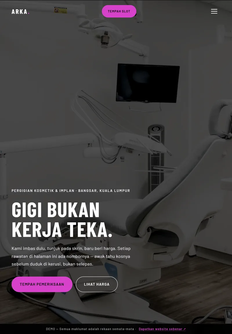Paparan tablet laman ARKA DENTAL