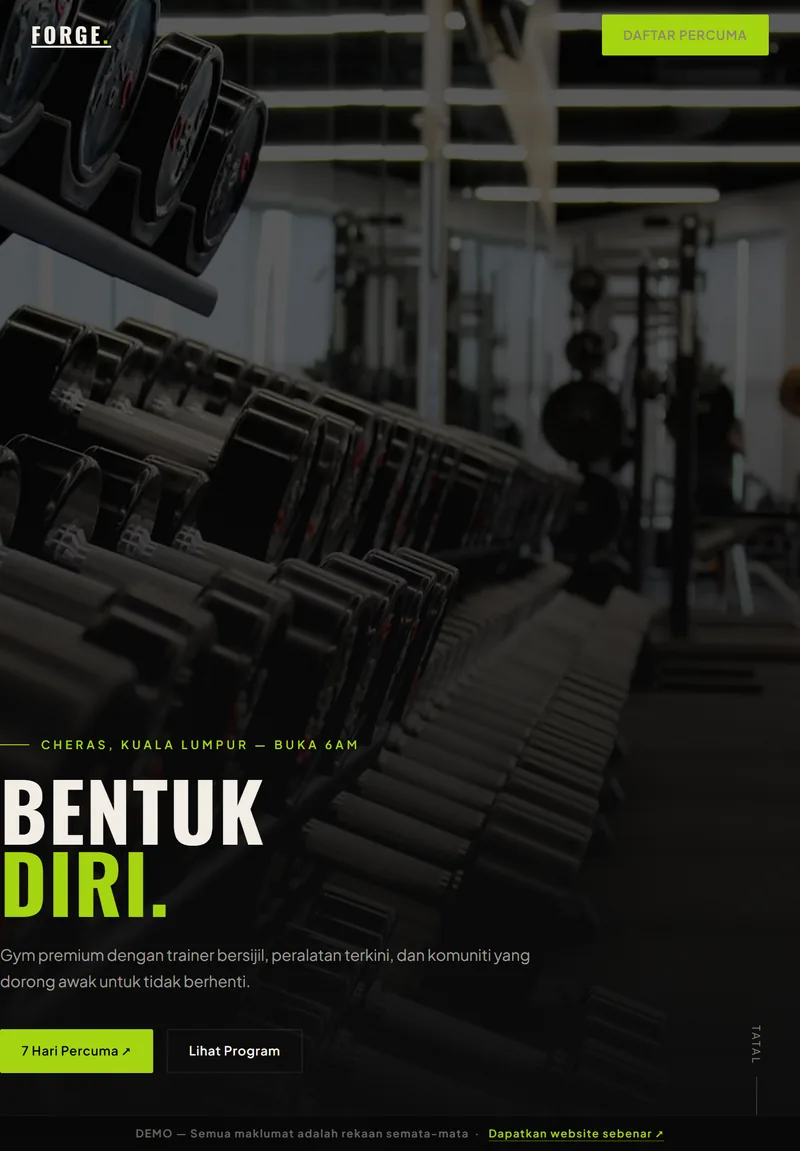 Paparan tablet laman FORGE FITNESS