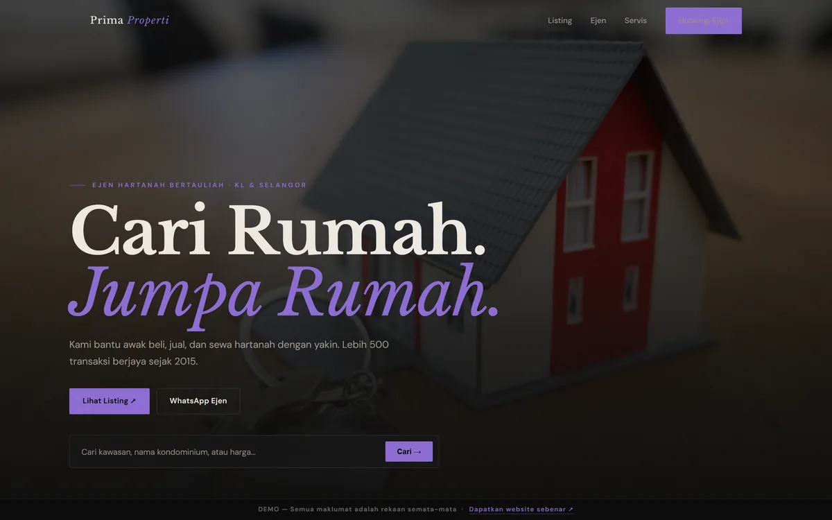 Tangkapan skrin laman PRIMA PROPERTI