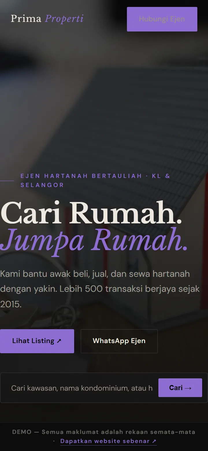 Tangkapan skrin laman PRIMA PROPERTI