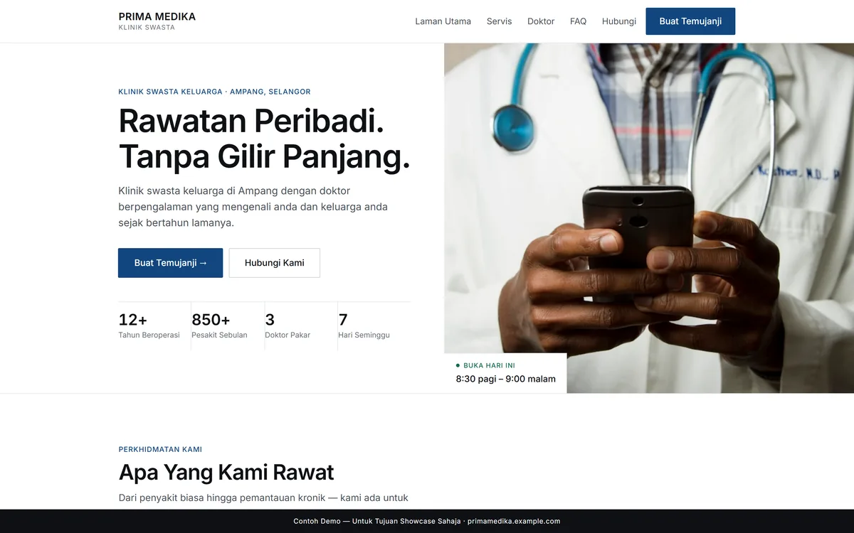 Tangkapan skrin laman PRIMA MEDIKA