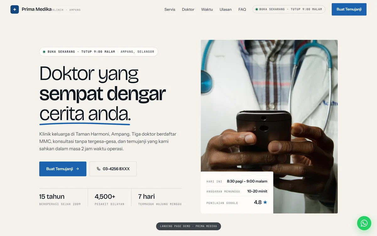 Tangkapan skrin laman PRIMA MEDIKA