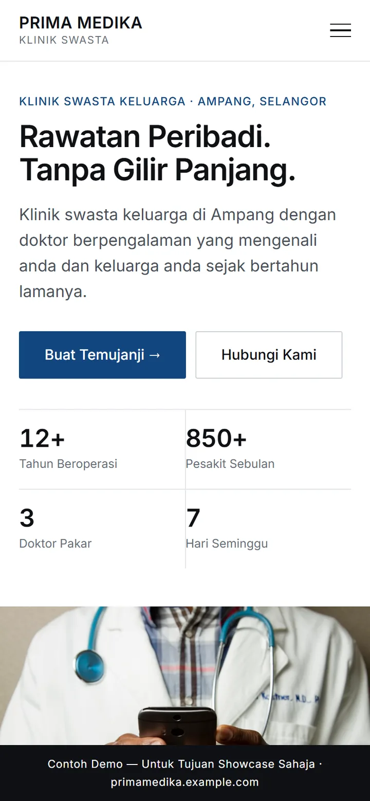 Tangkapan skrin laman PRIMA MEDIKA
