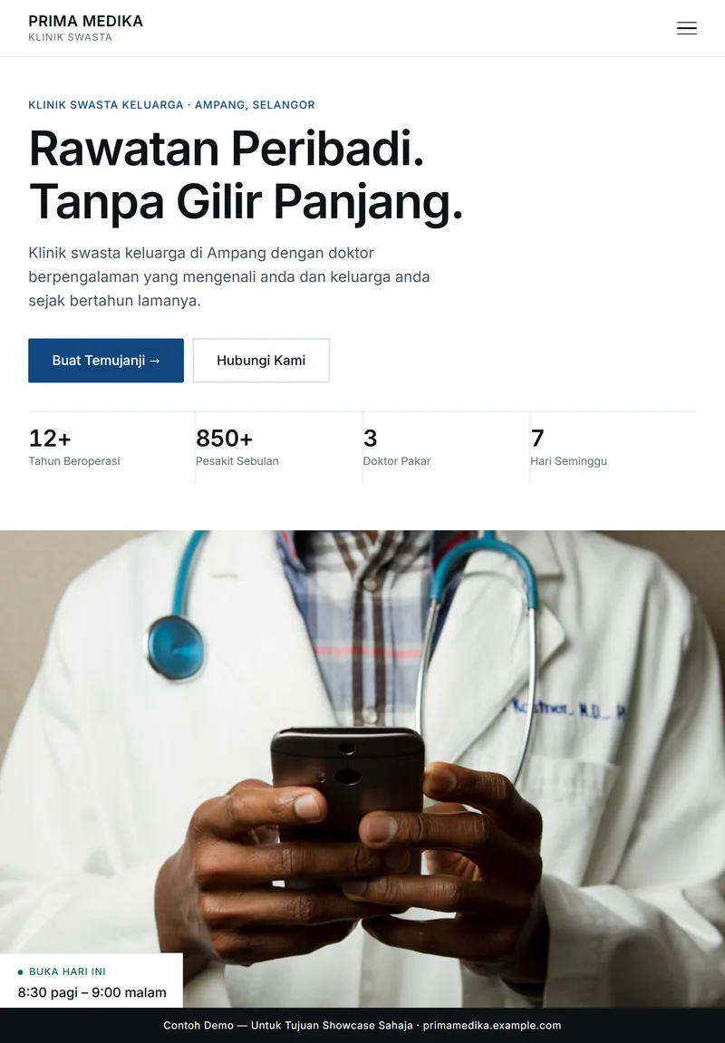 Paparan tablet laman PRIMA MEDIKA