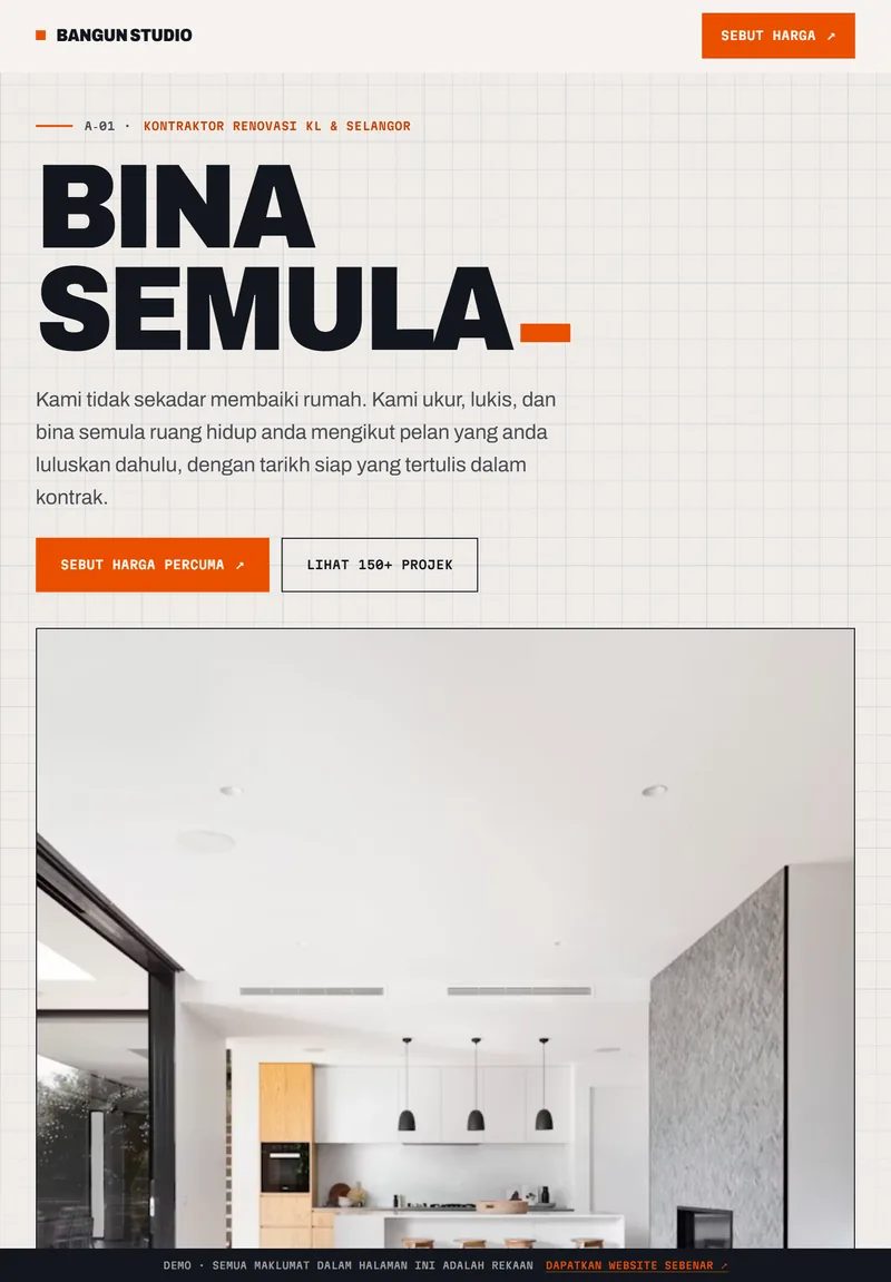 Paparan tablet laman BANGUN STUDIO